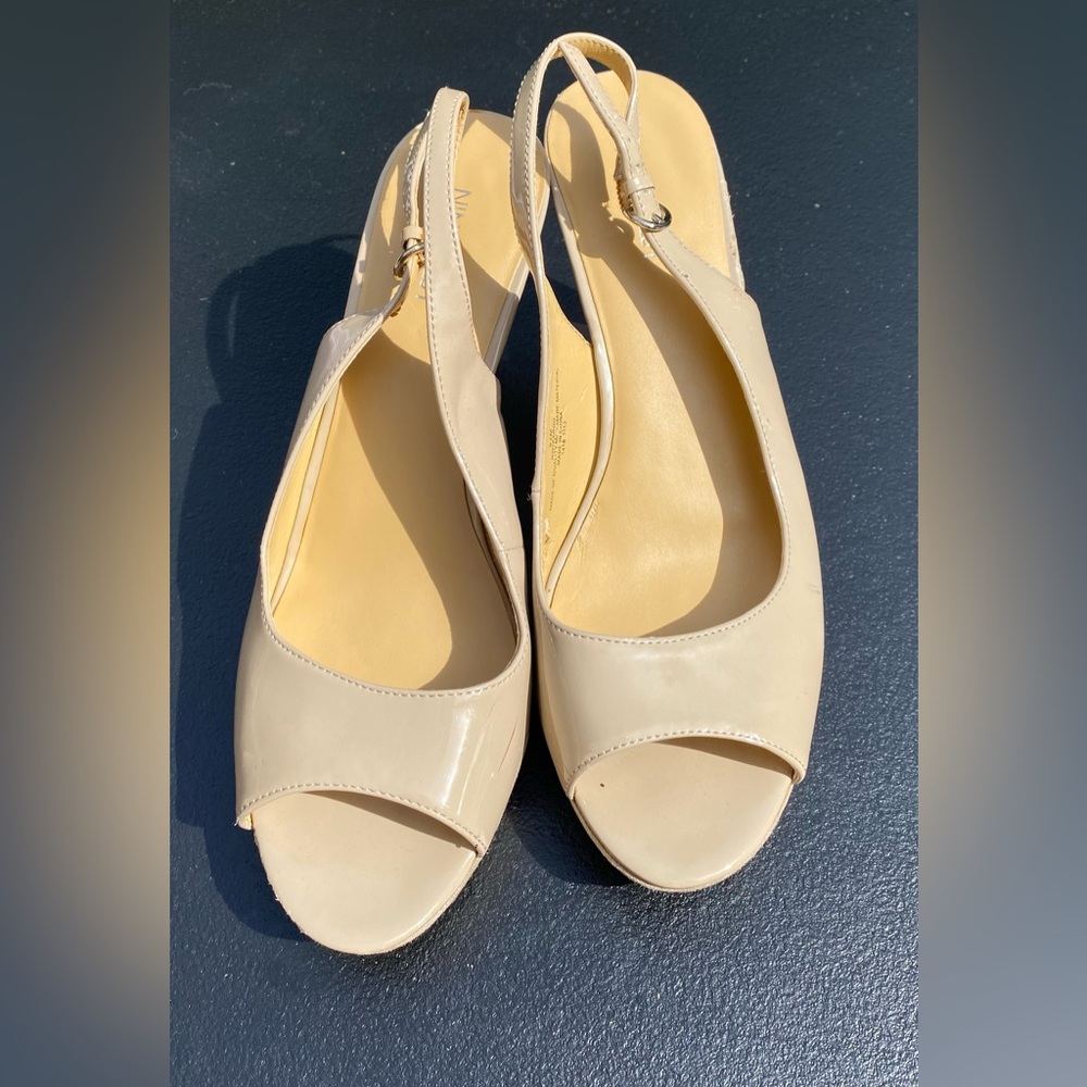 Nine Weat Elegant Beige Slingback Peep-Toe Heels